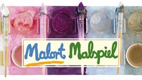 Die Abbildung zeigt das Logo des MALORT MALSPIEL über einem Abschnitt des Palettentisches.